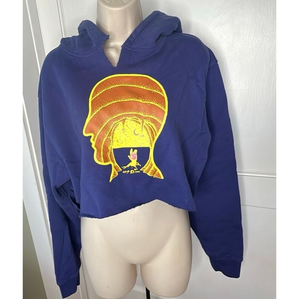 Brain Dead Tongue Demon Hoodie 'Navy' Cropped Size Small